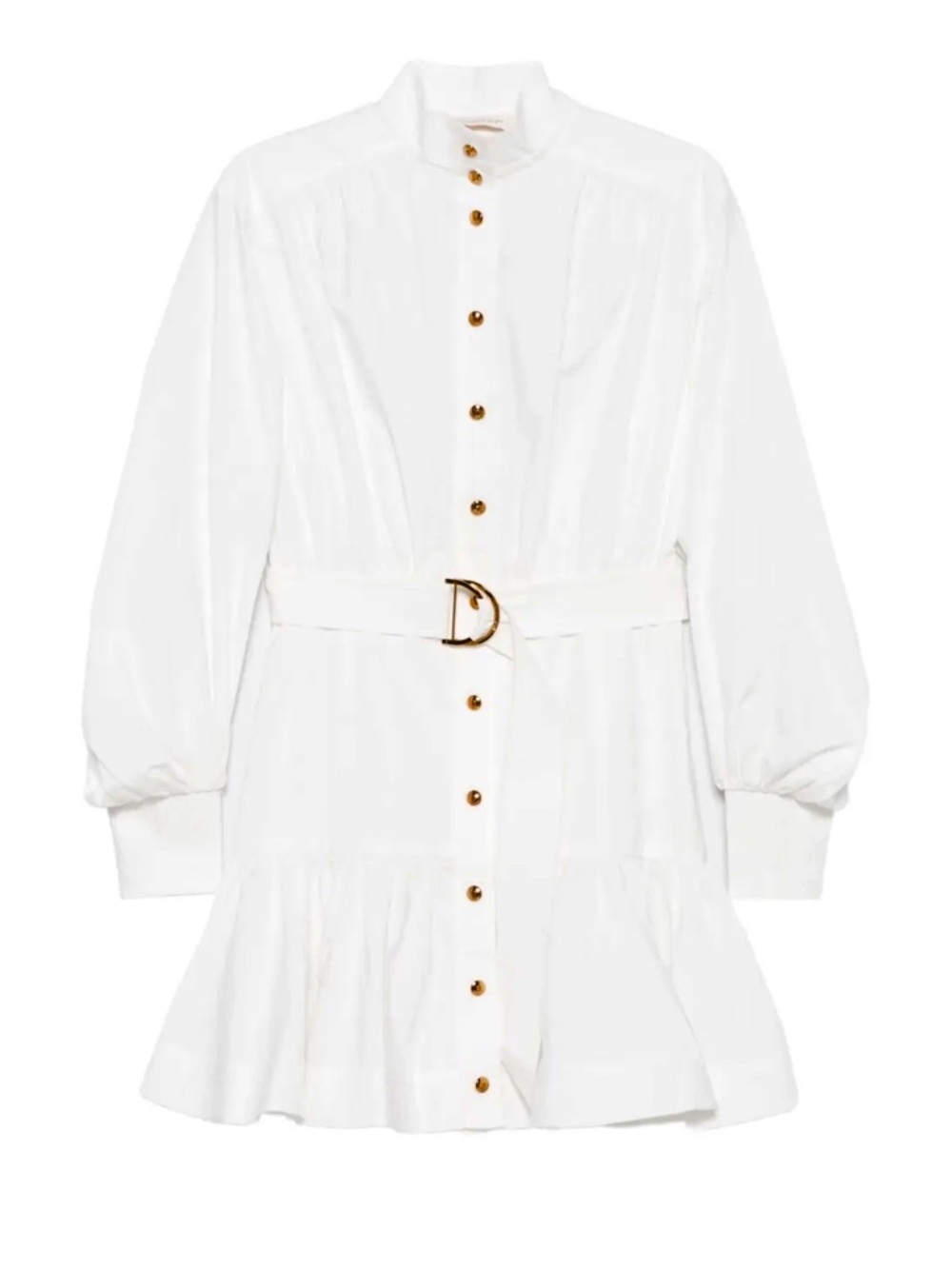 Zimmermann White Belted Balloon Sleeve Button Mini Shirt Dress Cotton